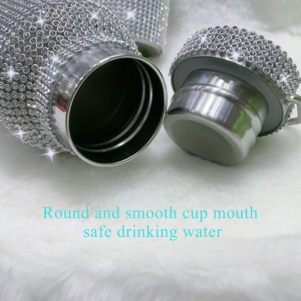 350ml 500ml 750ml Gjenbrukbar Bling Diamond termosflasker Bærbar glitter strass vannflaske rustfritt stål termisk 350ML Silver