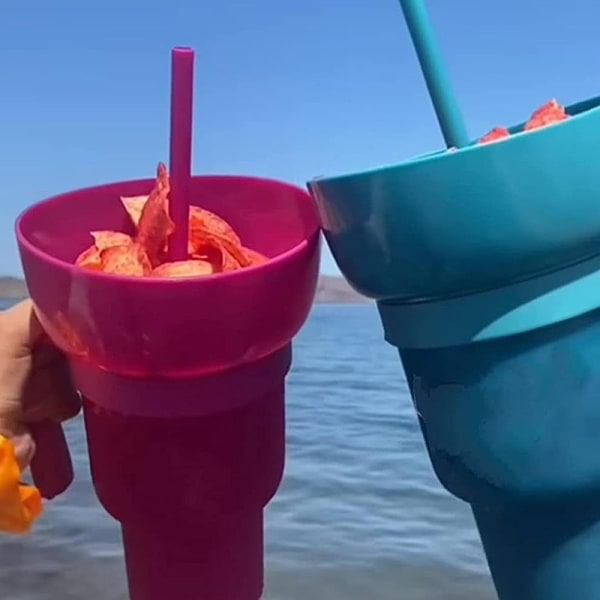 Kannettava Tumbler-välipalakuppi Juomakupilla ja Oljella Monikäyttöinen Yellow
