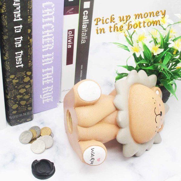 Lion Coin Bank for Kids Lion Resin Money Bank Grey S