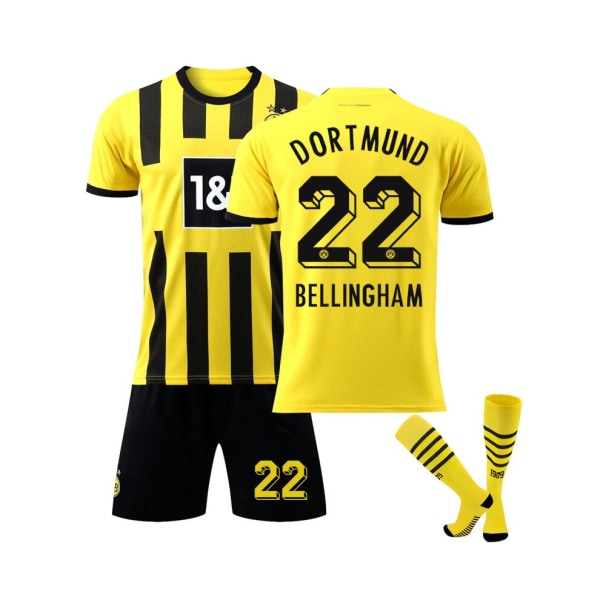 Borussia Dortmund hemmatröja 2022/23 Bellingham No.22 fotbollströja 3-delade kit för barn Vuxna 22(130-135CM)