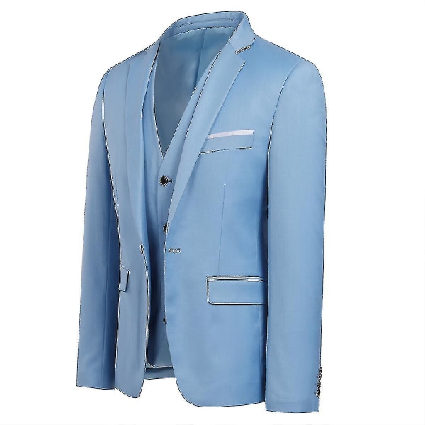 Miesten vapaa-ajan puku, 3-osainen puku, bleiserihousut, liivi, 9 väriä Z Light Blue XL