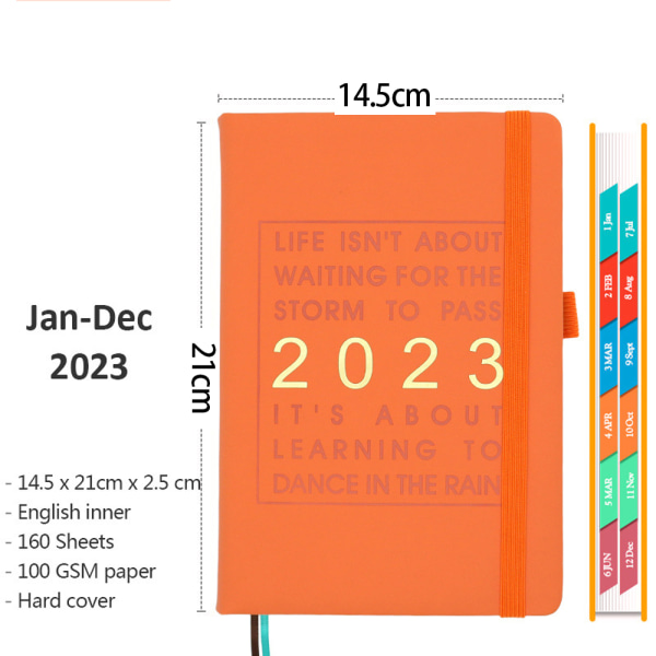 2023 Planner, 2023 Planner Agenda för 12 månader, Planner för orange