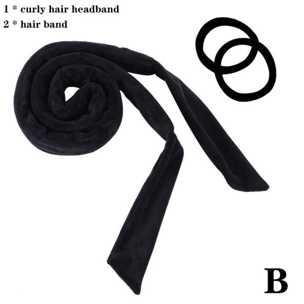 Varmefri krøllebånd Lazy Sleeping Curly Ribbon til kvinder sort med to hårbånd