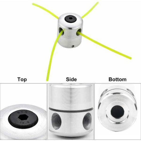 Universelt Trimmerhode i Aluminium med Dobbel Tråd, Spolehode med Nylontråd for Trimmer, 1 Trådhode + 4 Tråder