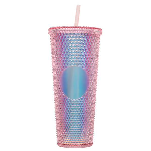 710 ml muovikuppi kannella ja juomaliemellä, uudelleenkäytettävä jääkahvikuppi Transparent pink