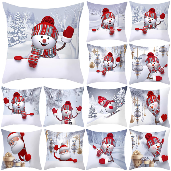 Xmas Christmas Santa Snowman Kuddfodral Cover Case D
