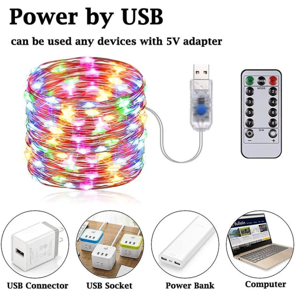 10m 100 Led Remote Control Waterproof String Lights - Multicolor