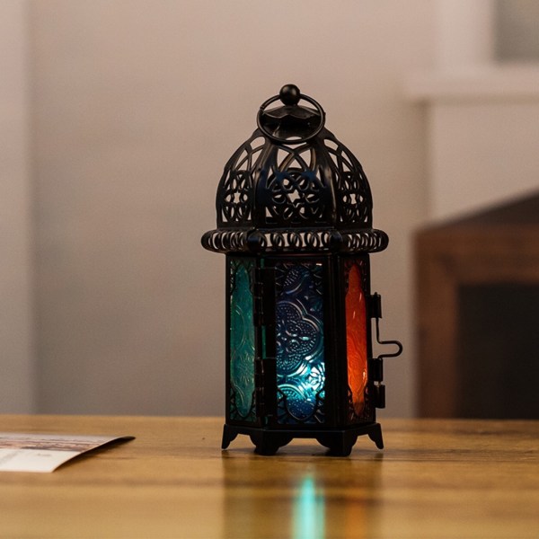 Lanterne Bougie Dekorativ Ramadan, 10,6 Pouces Marocain Rétro Fe