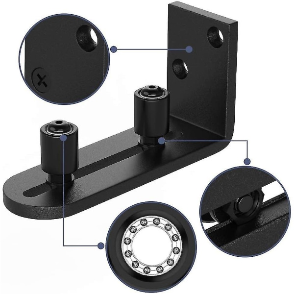 Ladugårdsdörr Golvstyrningar Justerbar Stay Roller Hardware Kit, svart