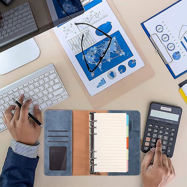 Notebook Binder Budget Planner Binder Cover med 12 styks Binder Lomme Personlig Cash Budget Konvolutter System 6 Hul Binder Folder Denim Blue