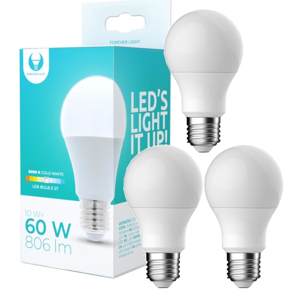 3-Pack LED-Lampa E27 10W 806lm (6000k) A60 white