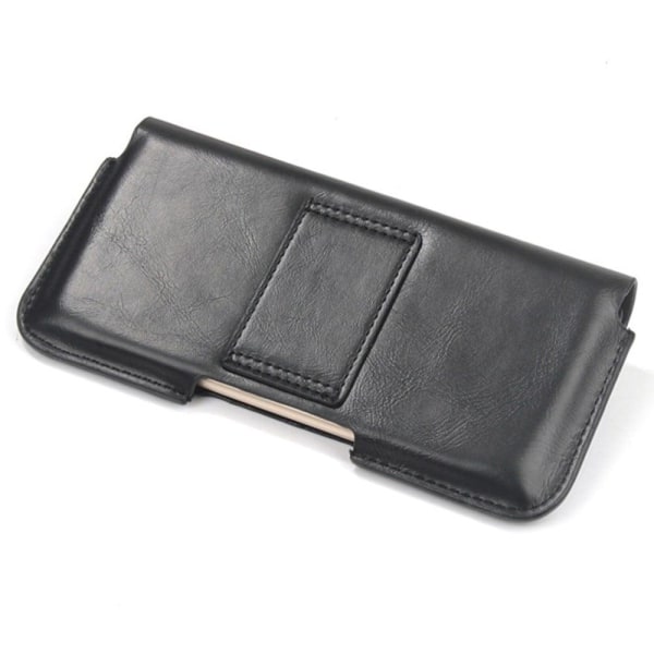 Universal genuine leather waist pouch for 5.1-inch smartphone - black
