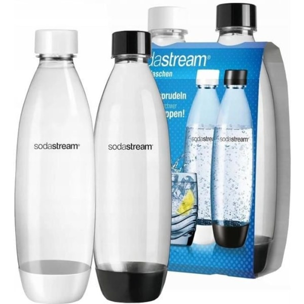 SodaStream PET-flaskor 1 L svart+vit Säkring Tvåpack