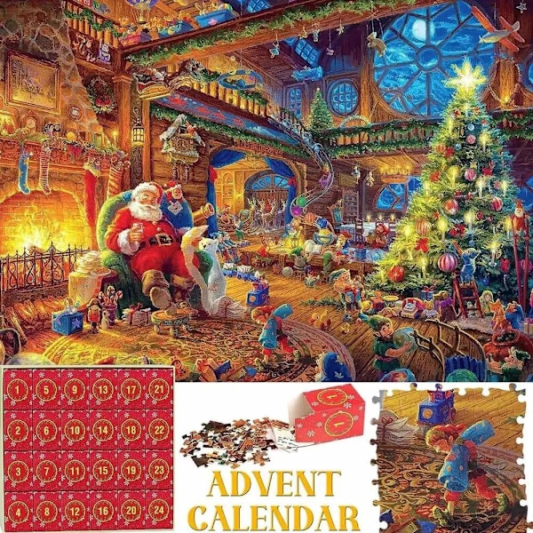 Sendt fra Sverige Puslespil Julekalender 2024, 1008 puslespilbrikker 24 dage Pejs Åben pejs Jigsaw puzzAA 800 FIRE PLACE - julnedräkning julkalend