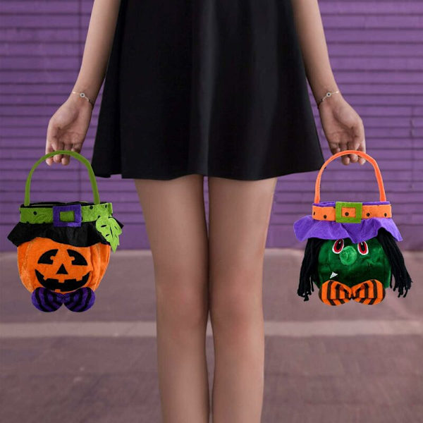 Halloween godispåse,Goodys pumpapåse,godispåse för barn, godispåse för halloween-2-pack Halloween pumpa/häxformade handväskor