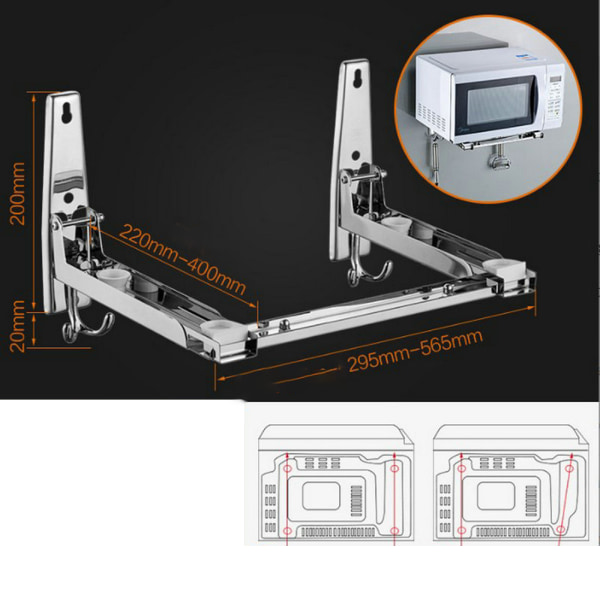 Vægbeslag til mikroovn, sort mikroovnstativ, rustfrit stål
