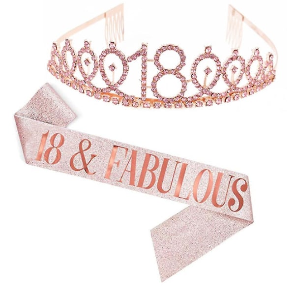 Kvinner glitrende Rhinestone Brev Trykk Sash Tiara Sett bursdag Rose Gold 18 år gammal