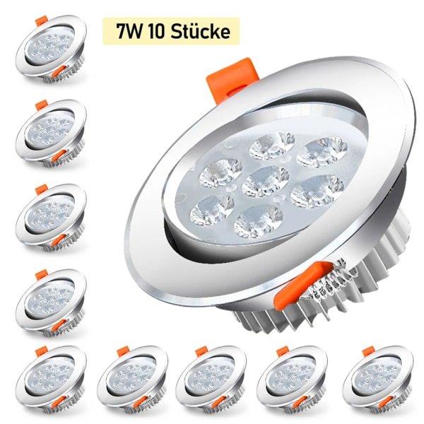 10X 7W kolde hvide LED-indbyggede spotlights til badeværelset