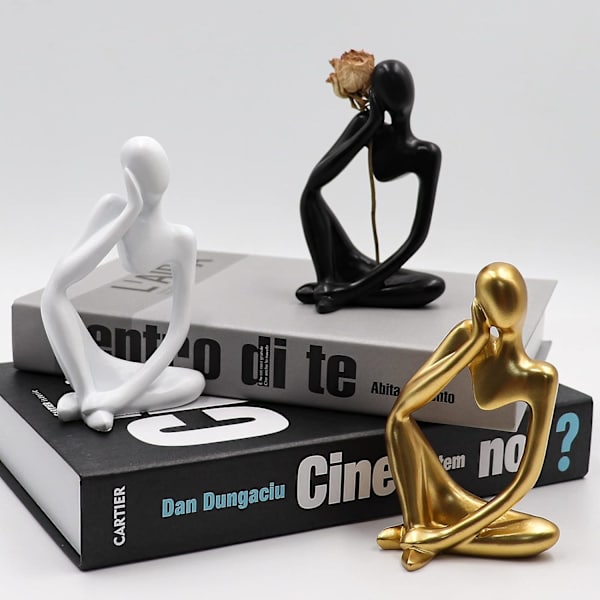Tänkerstatuer og skulpturer, Resin Thinker-statydekorasjoner, skulpturer i abstrakt stil, innflyttingspresenter (svart høyre, liten)
