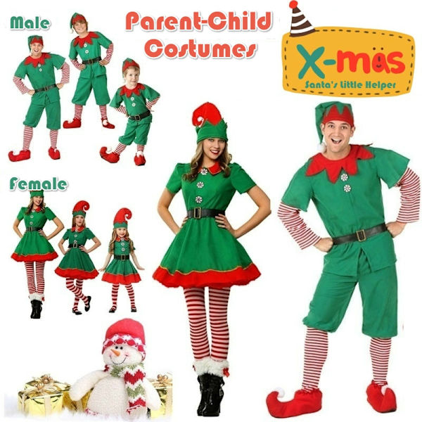 Unisex juldräktset Grön Elf Cosplay Fancy Dress male 140cm