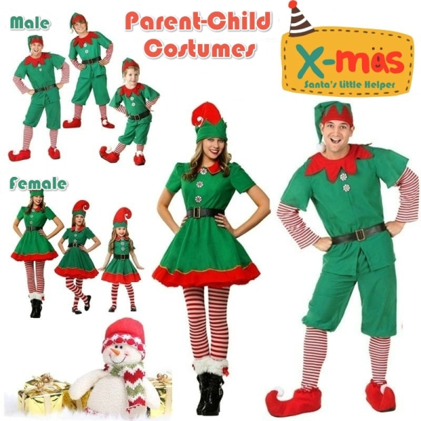 Unisex julekostumesæt Green Elf Cosplay Fancy Dress male 140cm