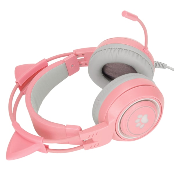 SYG25 Gamingheadset med kattöron USB+3.5mm Plugg Gaminghörlurar Stödjer Volymjustering Mikrofon Ljudavstängning (Rosa)