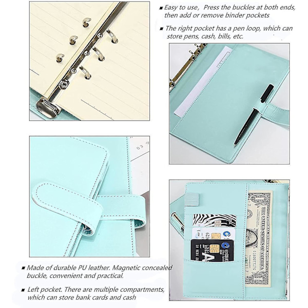 A6 Budget Binder With Zipper Envelopes Pu Leather Refillable Money Saving Binder