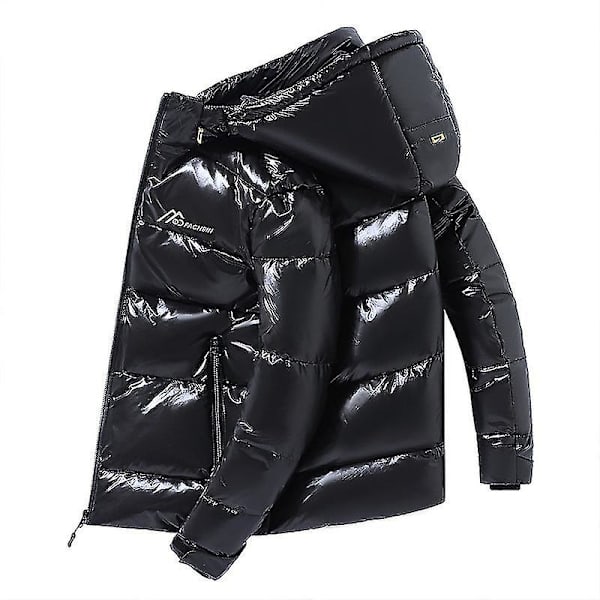 Kiiltävä untuvatakki Talvitakki miehille Seisova kaulus untuvatakki hupun kanssa BLACK XL