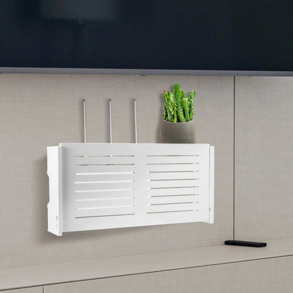 Wifi Router Förvaringsbox Väggmonterad Trådlös Panel Hylla Plug Board Fäste Kabel Organizer Hem D white