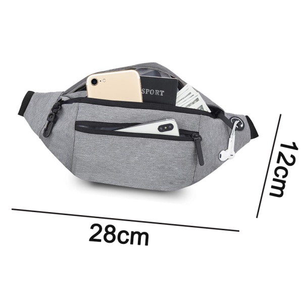 Fanny Pack naisille miehille ，säädettävällä hihnalla retkeilyyn grey