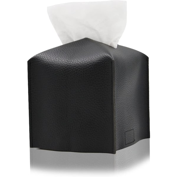 Lær Square Tissues Box Holder Square Cube Svart