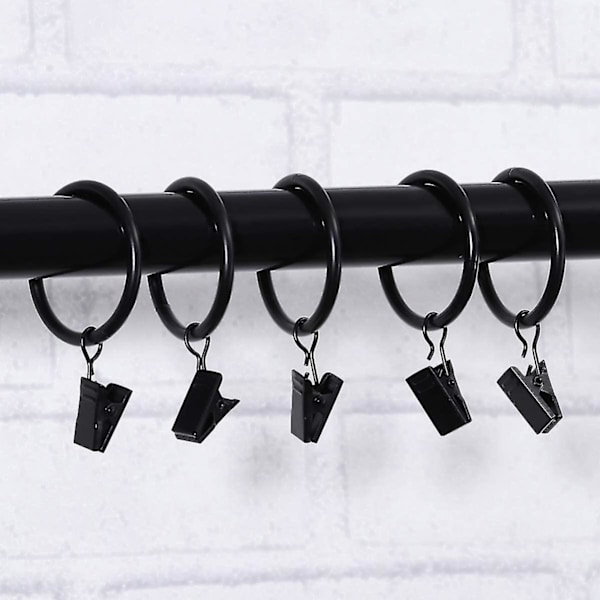 20 stk gardinringe i rustfrit stål med metal gardinclips krogclips (sort)