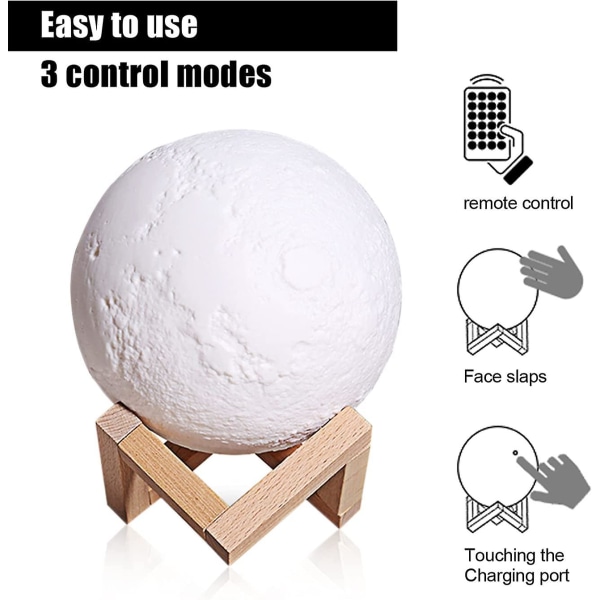 Månelampe med Bluetooth-høyttaler, 5,9 tommer/15 cm dimbar 16 farger 3D månelampe
