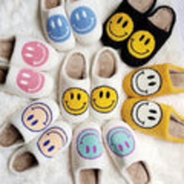 Smiley Face Tofflor-Vit Gul Klassiker gul 41-42