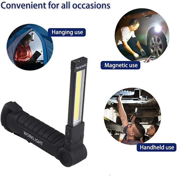 USB Ladattava LED Taskulamppu Työvalo Kannettava Magneettinen COB Ripustuskoukku Korjausvalo Ulkoiluun (2kpl) [Energialuokka A]