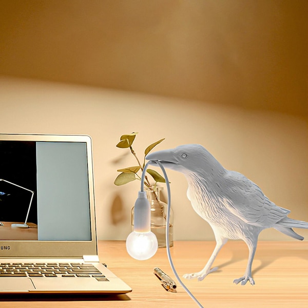 Fuglelampe Resin Crow Led-lys Soverom Vegglampe Bord Stue Kunstdekorasjon (hvit#1)