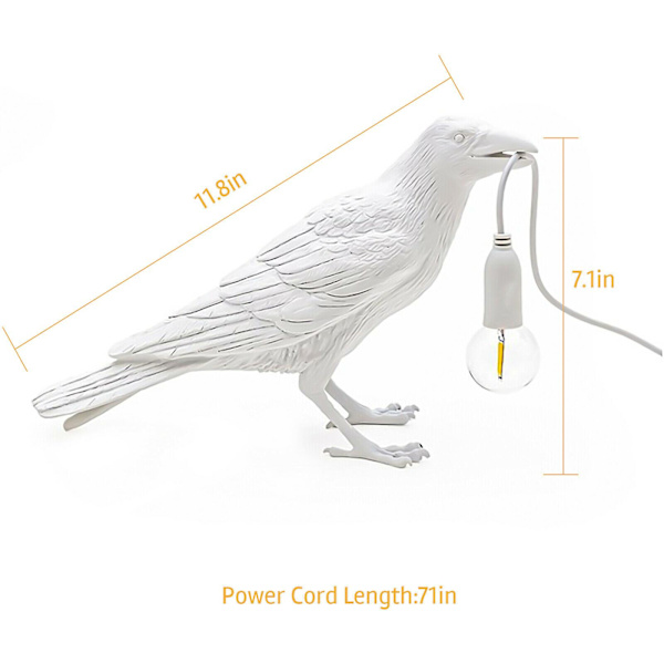 Fuglelampe Resin Crow Led-lys Soverom Vegglampe Bord Stue Kunstdekorasjon (hvit#1)