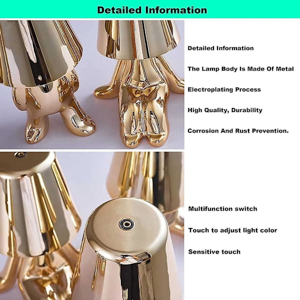 Sengelampe med berøringskontroll, Guld Thinker Lampe Skrivebordslampe Trådløs Oppladbar Bærbar Dekorativ Nattlampe Med USB-lading silver Standing style 8905