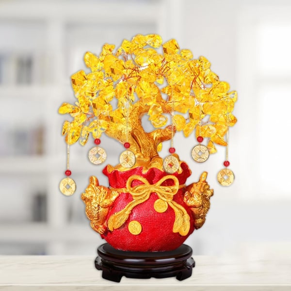 1/2/3 Crystal Money Tree Bonsai Style Feng Shui Ornament med Red with Stand 1 Pc