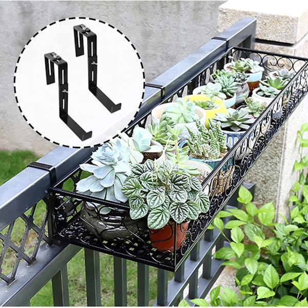 Blomsterpotteholder sort - robust, breddejusterbar plantekasseholder - metal blomsterpotteholder til altan
