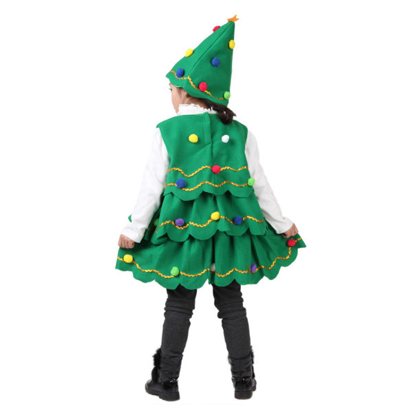 Kid Christmas Tree Costume ärmlös klänning + hatt Xmas outfit 150cm