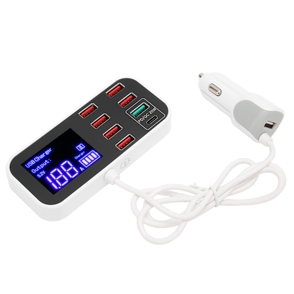 Billaddare Multi USB Laddstation 8 Portar Snabb PD QC 3.0 Typ C Port Telefon Hub med LCD-skärm