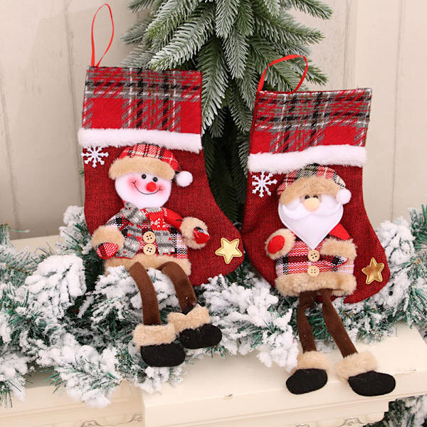 4 par juldekorationer Julstrumpor hängsmycke docka stereo linstrumpor Julklappspåse långa ben Julstrumpor 22*12*1