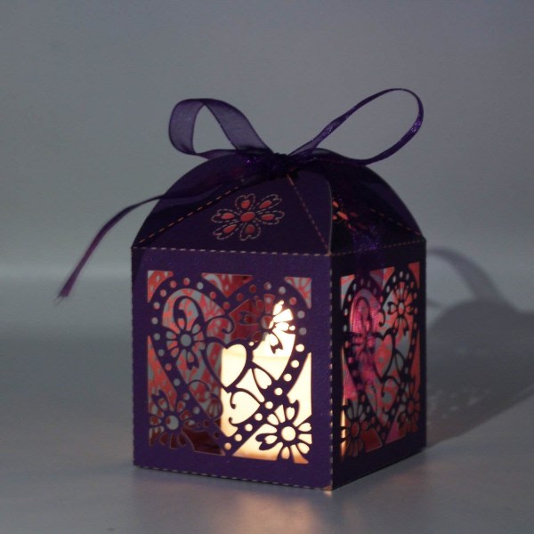 100 Pack Love Heart Laser Cut Wedding Party Favor Box Candy Bag Purple
