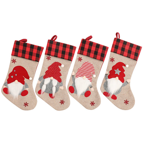 4 stycken tomte ansiktslös gubbe Julstrumpa presentpåse