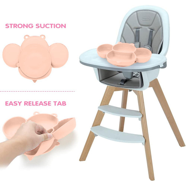 Baby tallrik, baby bordstablett halkfri silikon, med sugrör,