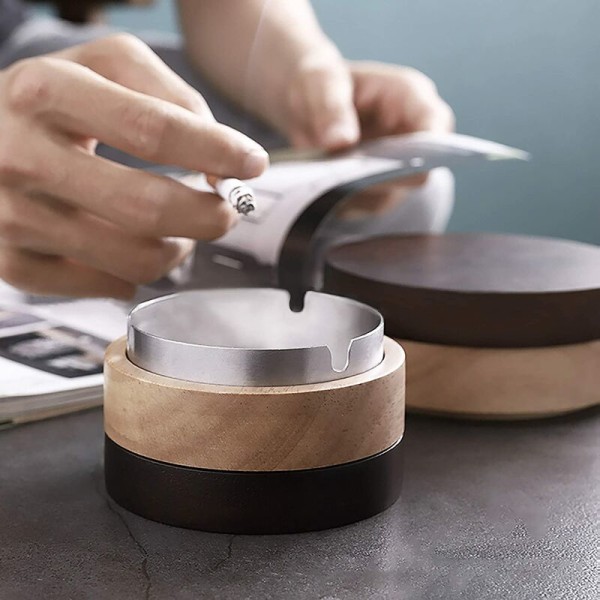 Originaldesign utomhus askfat, askfat med stängt lock Anti-lukt, bärbar vindtät cigarr askfat för inomhus och utomhus (STOR)
