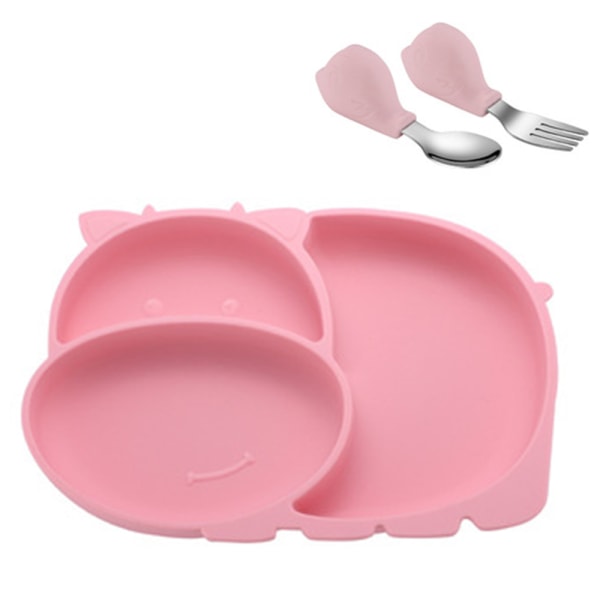 Baby silikon sugplatta, delad skål til småbørn, silikon til barn Pink