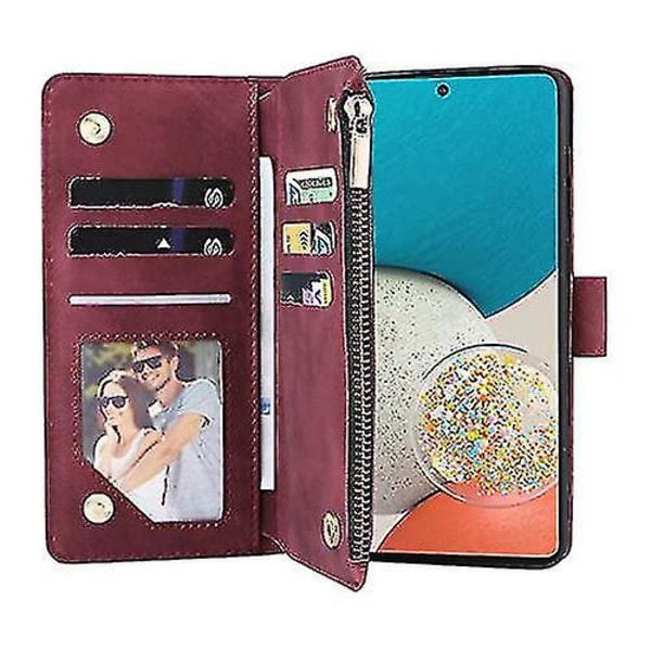 För Samsung Galaxy A53 5g case med skärmskydd i härdat glas, med 6-fack ID&kreditkort Pocket Flip Cover Card Ho