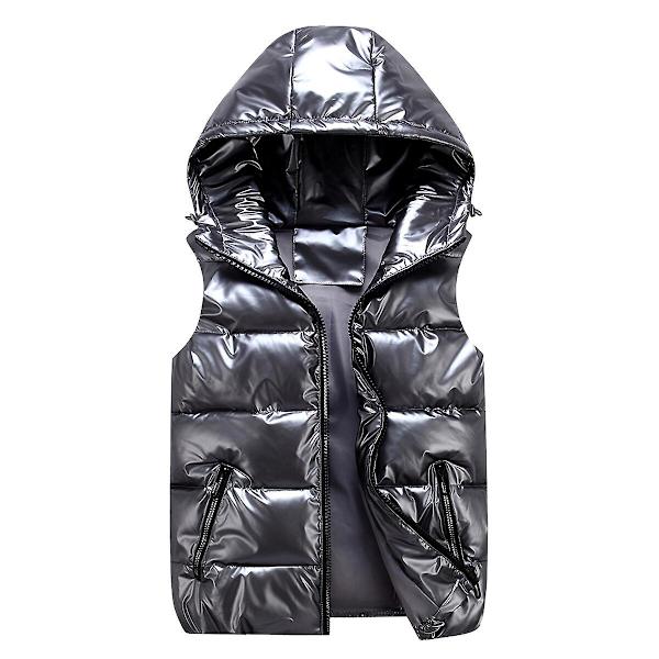 Sliktaa Unisex Shiny Waterproof ärmlös jacka lätt pufferväst Grey L